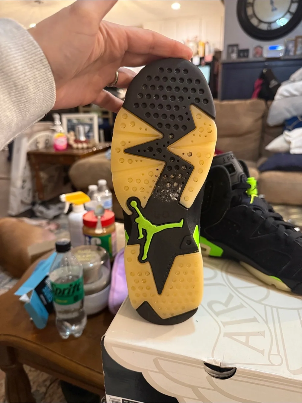 Jordan Kids Black and Neon Green High-Top Sneakers